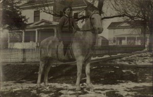 Unadilla NE Boy on Horse Front of Home c1910 Real Photo Postcard