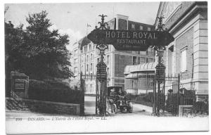 Dinard France L' Entree de L'Hotel Royal Restaurant Old Car Postcard
