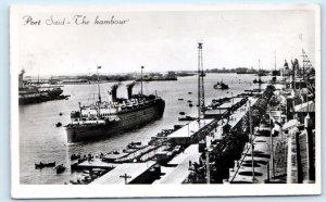 RPPC PORT SAID, EGYPT ~ Ship THE HARBOR - Lehnert & Landrock Photo Postcard