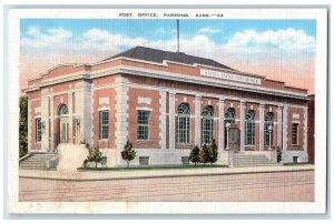 c1940 Post Office Building Entrance Railroad Parson Kansas KS Unposted Postcard