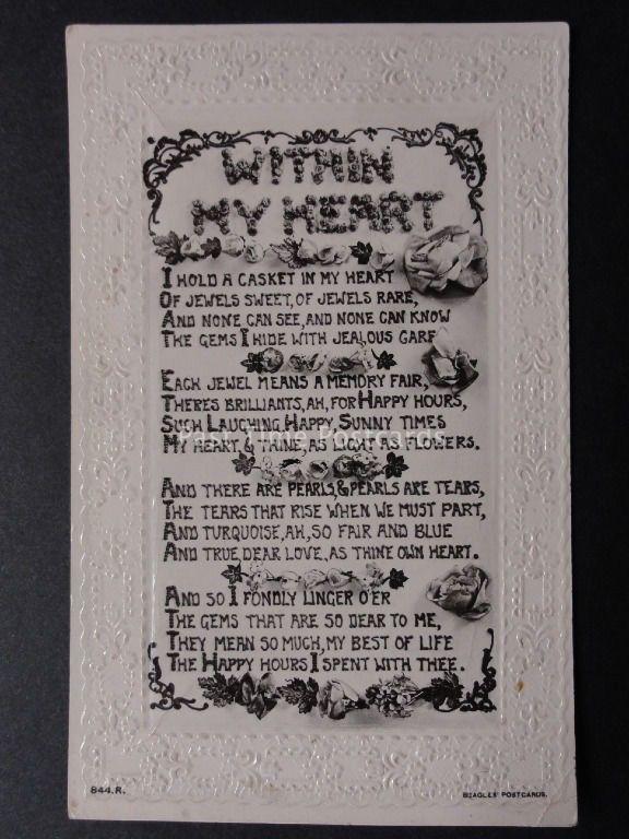 Verse & Poem: WITHIN MY HEART, I Hold A Caskett...... c1909 by J.Beagles & Co