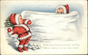 Whitney Die-Cut Pop-Up Nimble Nicks Snowball Fight Vintage Postcard