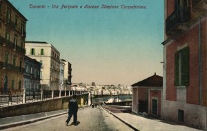 Vintage Postcard 1910's Taranto Via Peripato discesa Stazione Corpediniere Italy