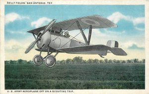 Postcard US Army Aeroplane Scouting Trip Kelly Fields San Antonio Texas 23-4087