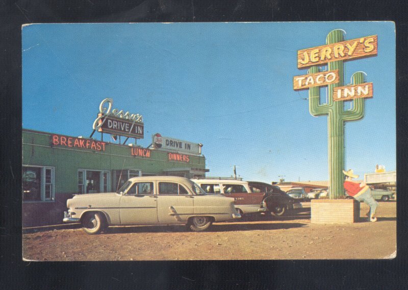 CHEYENNE WYOMING JERRY'S TACO INN RESTAURANT OLD CARS ADVERTISING POSTCARD