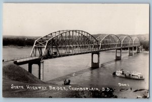 Chamberlain SD Postcard RPPC Photo State Highway Bridge Steamer c1910's Antique