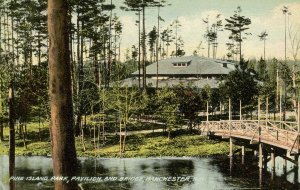 NH - Manchester. Pine Island Park, Pavilion and Bridge