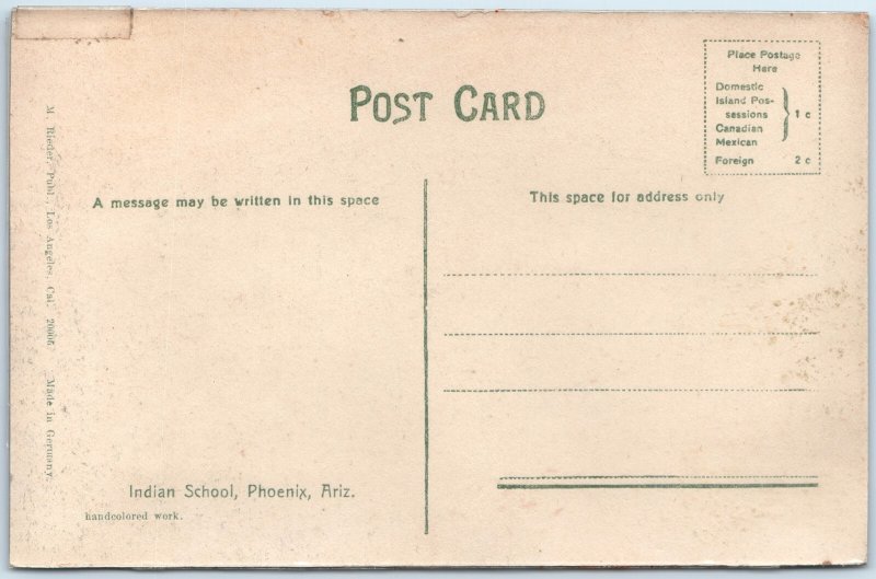 c1900s Phoenix, AZ Indian School Campus Students Grounds Hand Colored PC A25