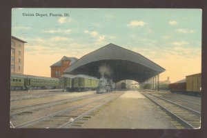 PEORIA ILLINOIS UNION RAILROAD DEPOT TRAIN STATION VINTAGE POSTCARD 1912