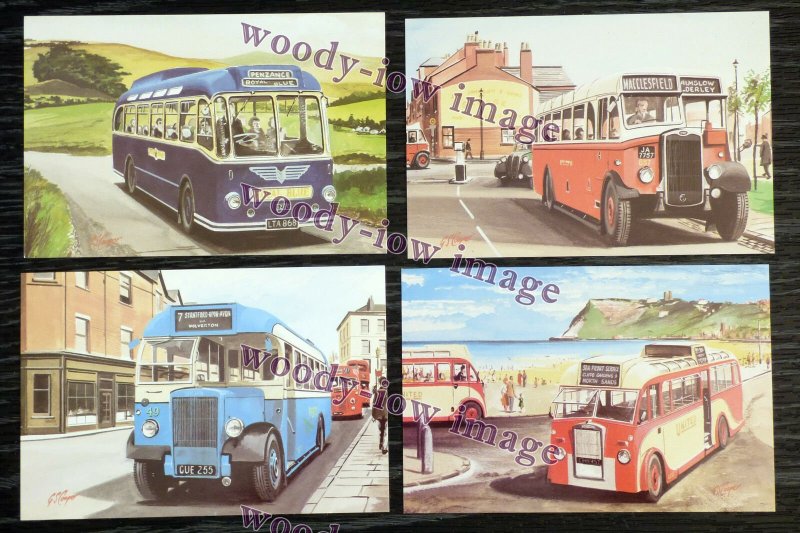 bu047 - 4 artist postcards of Single Deck Buses by G S Cooper - Mint Condition