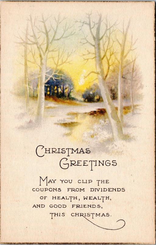 Christmas Greetings - May You Clip the Coupons - woods scene