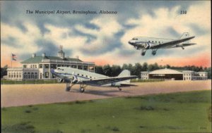 Birmingham Alabama AL Municipal Airport Airplanes Linen Vintage Postcard