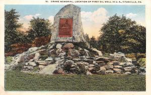 TITUSVILLE, PA Pennsylvania  DRAKE MEMORIAL~First US Oil Well  c1920's Postcard