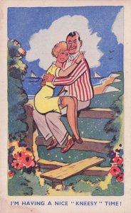 Man Boater Suit Farm Fence Kneesy Romance Antique RA Comic Postcard