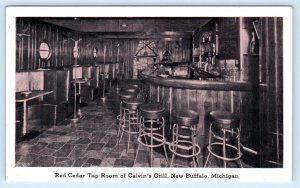 NEW BUFFALO, Michigan MI ~ Calvin's Grill RED CEDAR TAP ROOM Bar c1940s Postcard