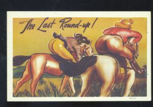 THE LAST ROUND UP WOMEN ON HARSEBACK BIG BUTT RISQUE VINTAGE COMIC POSTCARD