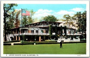 Allentown Pennsylvania PA, Lehigh Country Club House, US Flag, Vintage Postcard