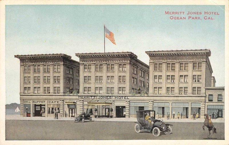 MERRITT JONES HOTEL Ocean Park, California Old Cars ca 1920s Vintage Postcard