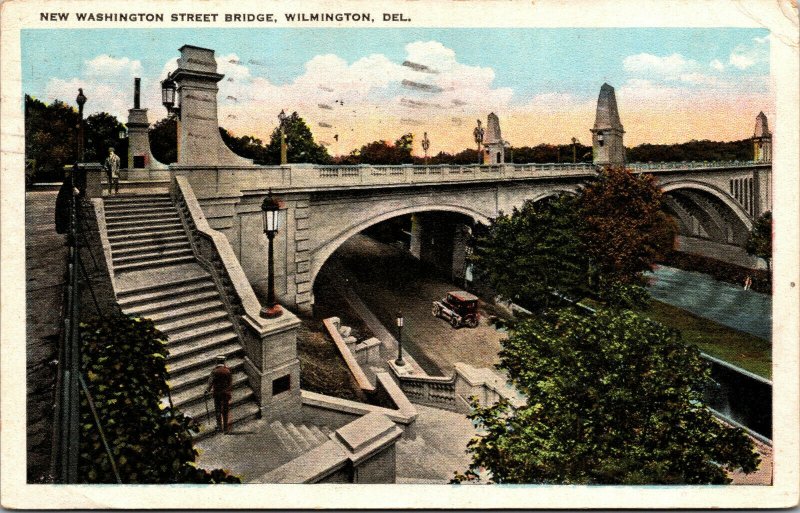 Vtg 1920s New Washington Street Bridge Wilmington Delaware DE Postcard