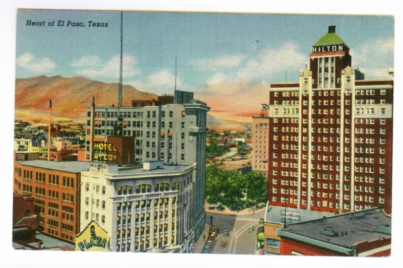 El Paso, Texas to El Dorado, Kansas 1944 used linen Postcard, Heart of El Paso