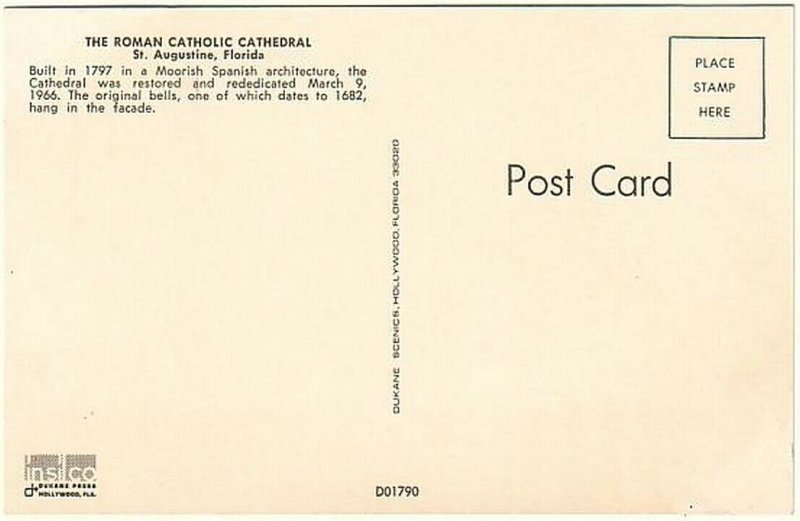 Roman Catholic Cathedral, St. Augustine, Vintage Chrome Postcard