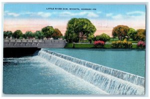 1943 Little River Dam Water Falls Bridge Tree Wichita Kansas KS Posted Postcard