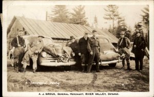 River Valley Ontario Hunting Men Dead Deer on Cars Chevy Real Photo Postcard