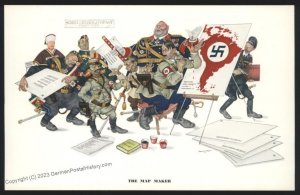 USA WWII Szyk Anti-Nazi Propaganda Card The Map Maker Axis Caricatures 110386