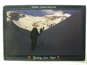 Mountaineers Crossing Thorung Pass Nepal  Vintage Postcard