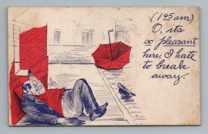 Drunk under Drain Gutter Comic Humor Drinking 1900s Vintage Postcard 