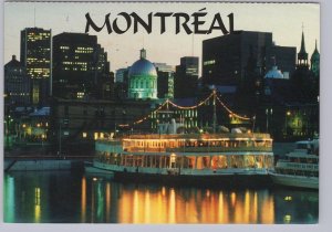 Skyline At Night, Riverboat, Cruise Boats, Montreal Quebec, 1994 Chrome Postcard