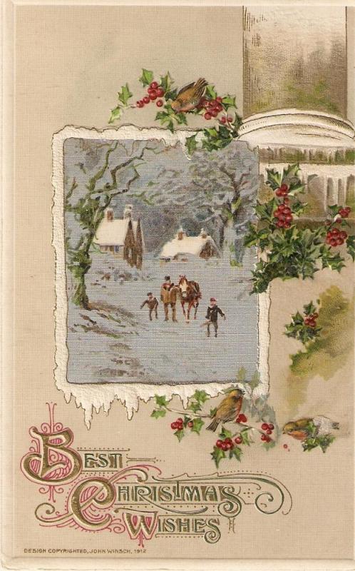 \Winter scene\ Nice vintage American Christmas Postcard