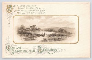 Glad & Bright Be Your Birthday~Farm Scene W/ Couple~B&W~PM 1912~Vintage Postcard