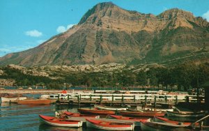 Vintage Postcard Boat Dock Waterton Lakes National Park Mt. Vimy In Background