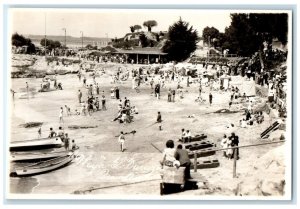 c1940's Boat Guests in El Durazno Beach Quintero Chile RPPC Photo Postcard