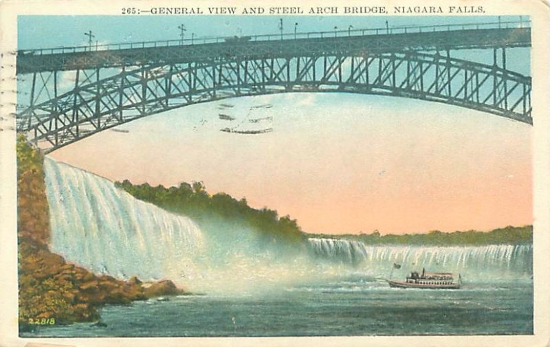 Niagara Falls New York General View & Steel Arch Bridge 1928 WB Postcard