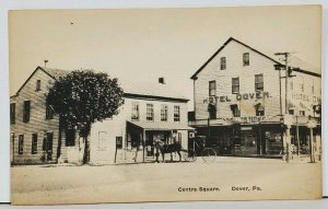 PA Dover, Centre Square, Hotel, Stores, Horse Buggy Postcard M10