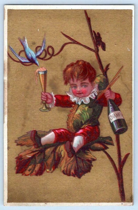 SET/4 STOCK VICTORIAN TRADE CARDS*KIDS*TREES*CHAMPAGNE*READING*CANDLE*BIRDS*GOLD