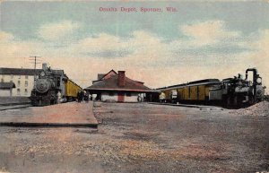 Spooner Wisconsin Omaha Depot Train Station Vintage Postcard AA4181