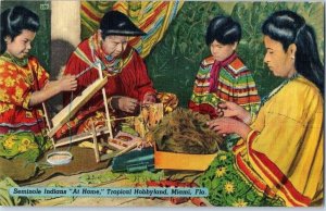Seminole Native Americans at Home Tropical Hobbyland Miami Florida Postcard