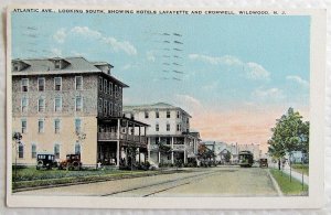 ATLANTIC AVENUE HOTELS LAFAYETTE & CROMWELL WILDWOOD N.J. 1935 VINTAGE POSTCARD