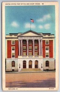 Rutland Vermont~Front of US Post Office & Courthouse~Vintage Linen Postcard