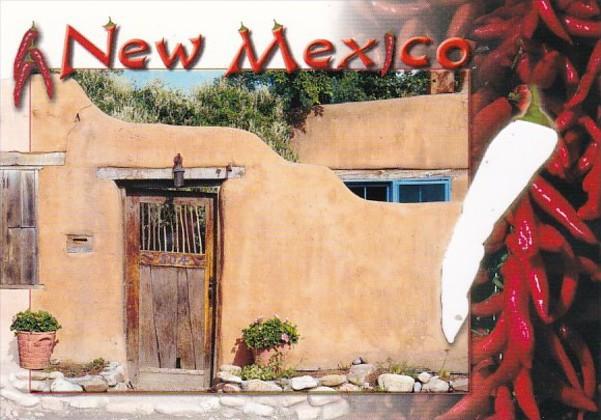 New Mexico Santa Fe Old Adobe House and Chili Peppers