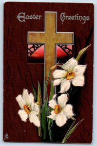 Easter Postcard Greetings Holy Cross Lily Flowers Tuck Embossed Baltimore MD