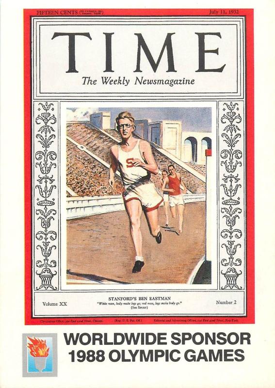 TIME Magasine Postcard Worldwide Sponsor 1988 Olympic Games Stanford Ben Eastman