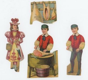 1880's-90's Victorian Lion Coffee Paper Toys Dolls Lot Of 4 #2 *BE