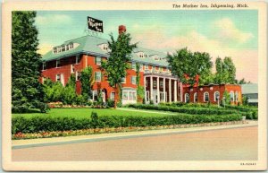 Ishpeming Michigan Postcard THE MATHER INN Hotel Street View Linen 1939 Cancel