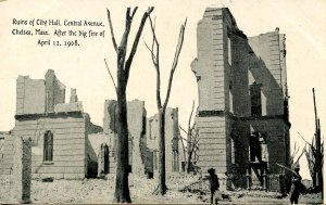 MA - Chelsea. April 12, 1908 Fire Ruins, City Hall, Central Avenue