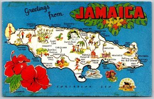 Vtg Greetings from Jamaica Map West Indies Postcard