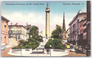 Vintage Baltimore Washington Monument Mt. Vernon Place Linen Postcard